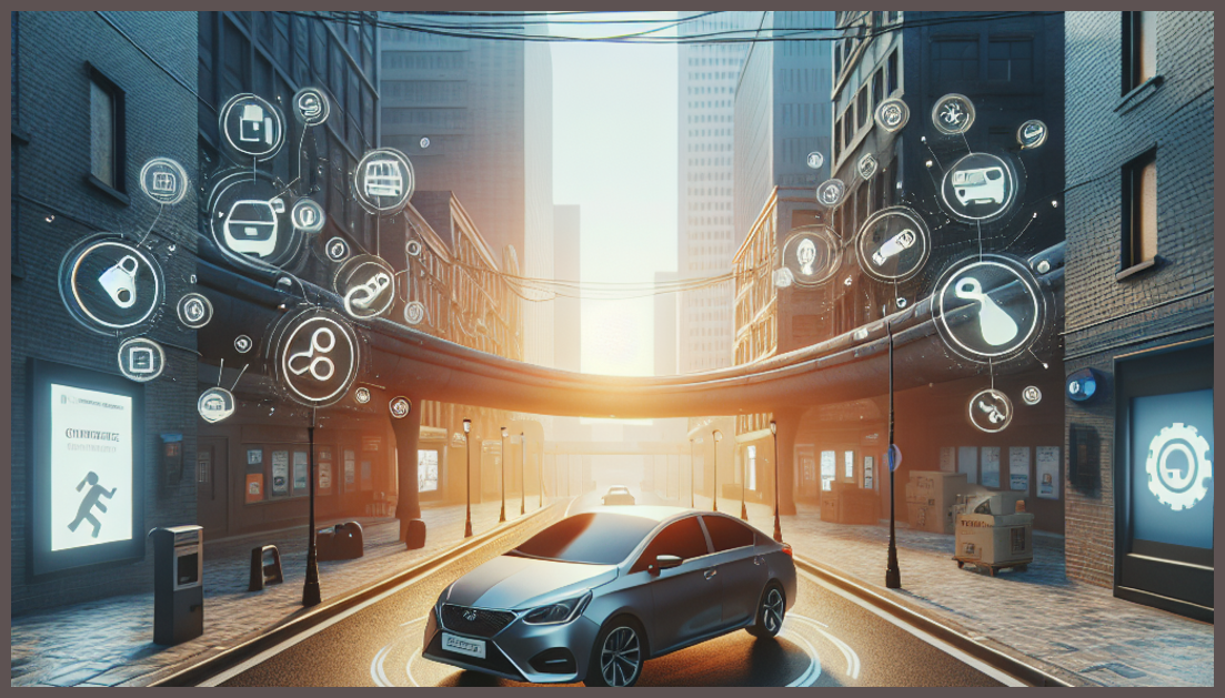 A secure car with insurance symbols reflecting trust and simplicity.