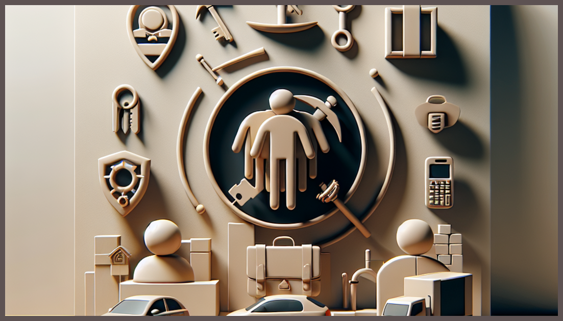 Five insurance symbols representing tradesman insurance options.